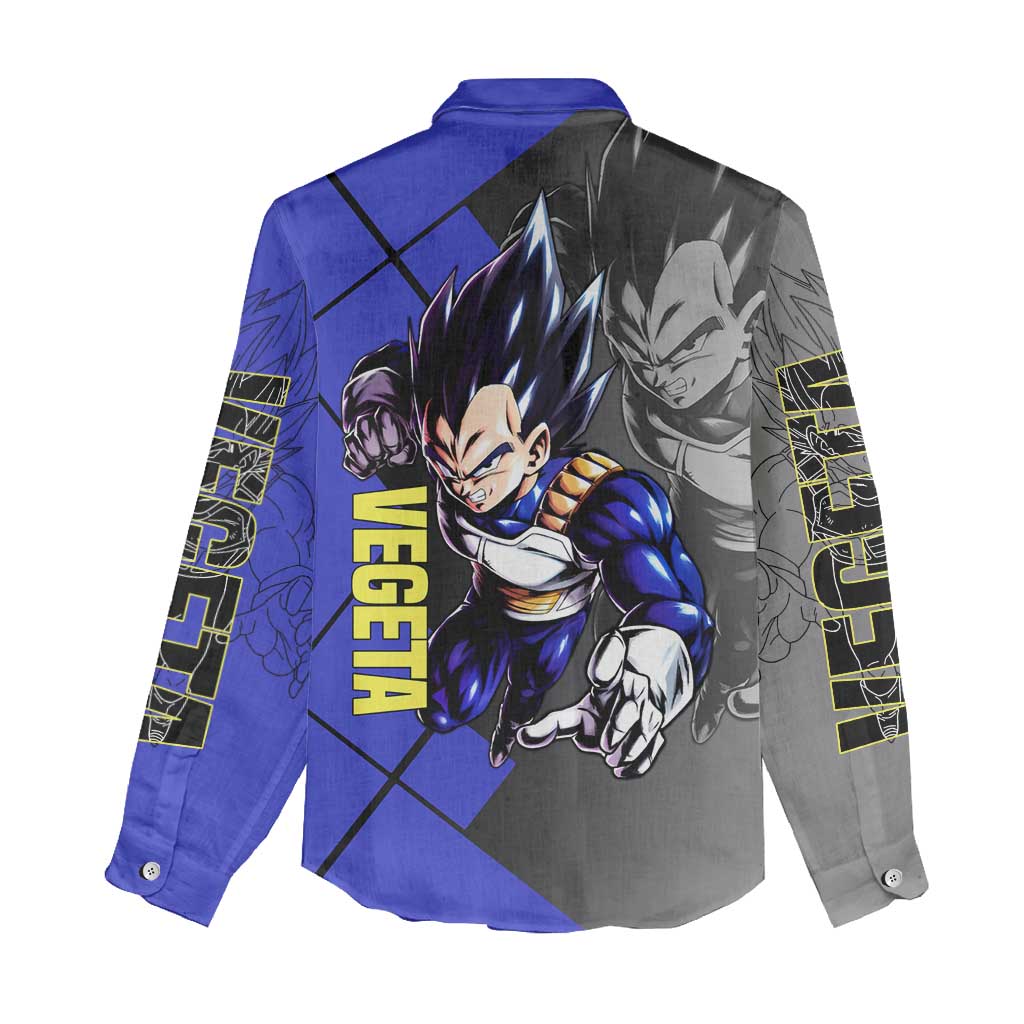 Vegeta Dragon Ball Women Casual Shirt with Saiyan Battle Aura and Fierce Fighting Pose Design - The Mazicc