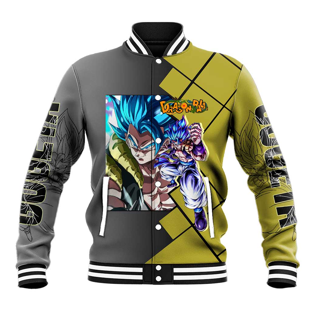 Gogeta Dragon Ball Baseball Jacket with Fusion Aura and Dynamic Fighting Pose Design - The Mazicc