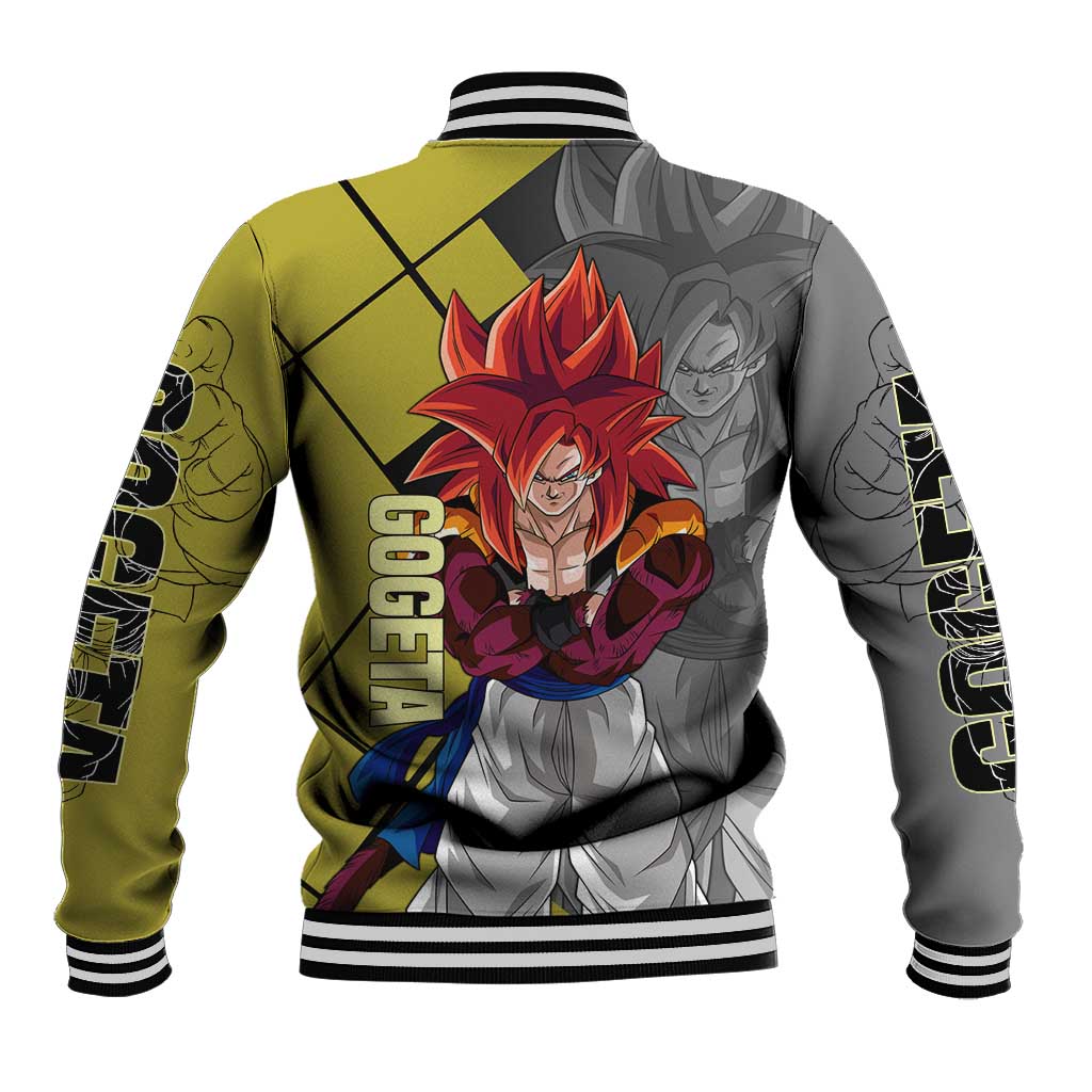 Gogeta Dragon Ball Baseball Jacket with Fusion Aura and Dynamic Fighting Pose Design - The Mazicc