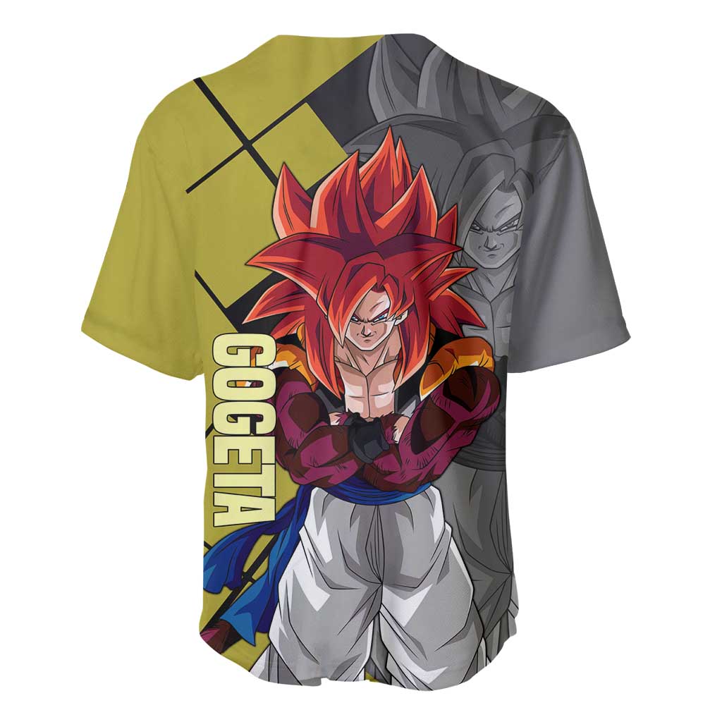 Gogeta Dragon Ball Baseball Jersey with Fusion Aura and Dynamic Fighting Pose Design - The Mazicc