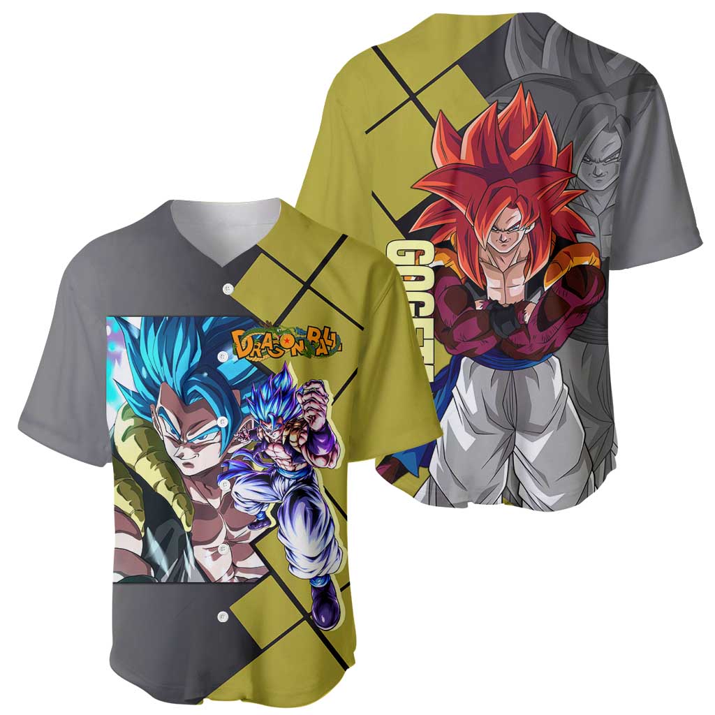 Gogeta Dragon Ball Baseball Jersey with Fusion Aura and Dynamic Fighting Pose Design - The Mazicc