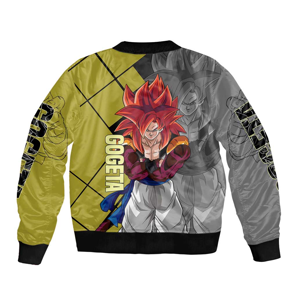 Gogeta Dragon Ball Bomber Jacket with Fusion Aura and Dynamic Fighting Pose Design - The Mazicc