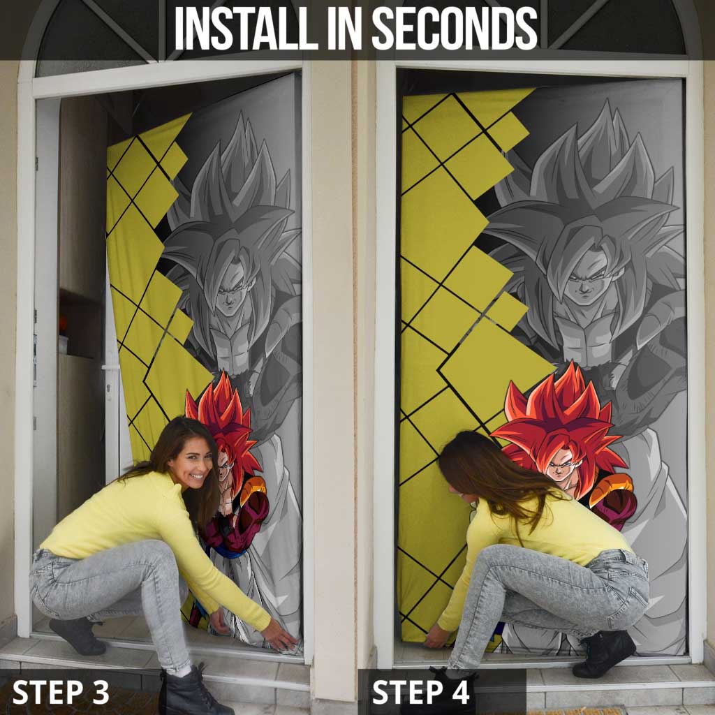 Gogeta Dragon Ball Door Cover with Fusion Aura and Dynamic Fighting Pose Design - The Mazicc