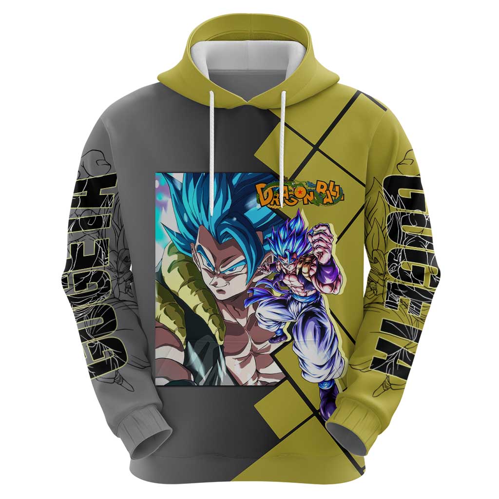 Gogeta Dragon Ball Hoodie with Fusion Aura and Dynamic Fighting Pose Design - The Mazicc