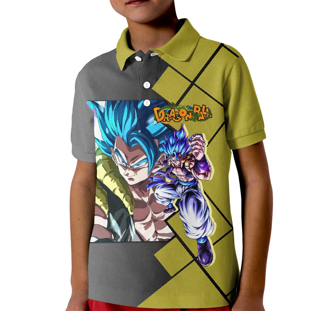 Gogeta Dragon Ball Kid Polo Shirt with Fusion Aura and Dynamic Fighting Pose Design - The Mazicc
