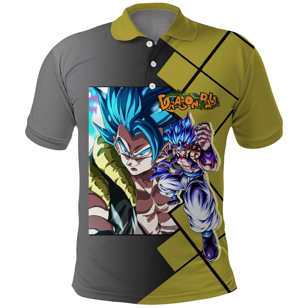 Gogeta Dragon Ball Polo Shirt with Fusion Aura and Dynamic Fighting Pose Design - The Mazicc
