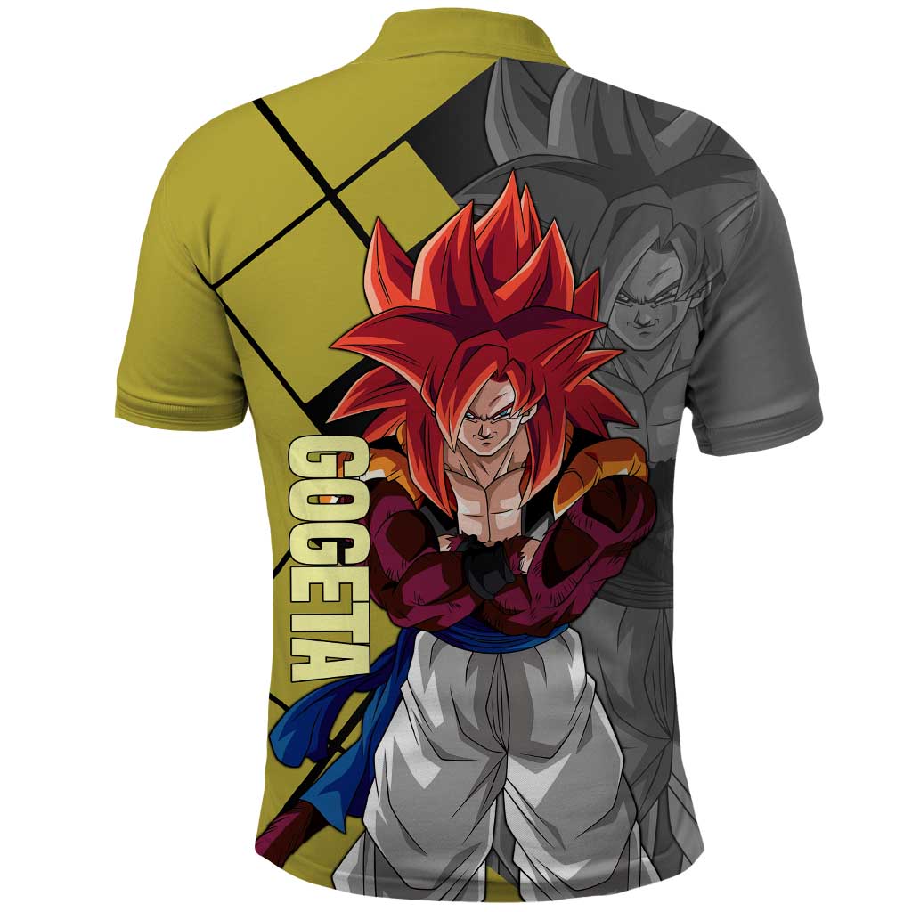 Gogeta Dragon Ball Polo Shirt with Fusion Aura and Dynamic Fighting Pose Design - The Mazicc