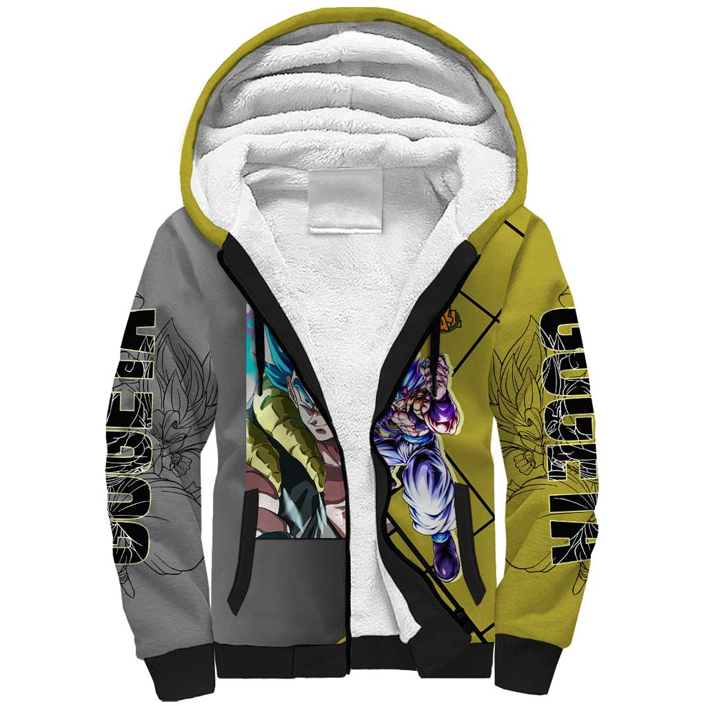 Gogeta Dragon Ball Sherpa Hoodie with Fusion Aura and Dynamic Fighting Pose Design - The Mazicc