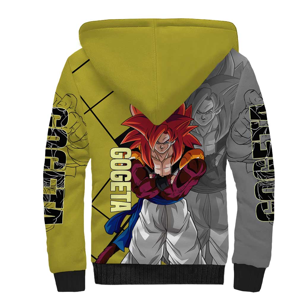 Gogeta Dragon Ball Sherpa Hoodie with Fusion Aura and Dynamic Fighting Pose Design - The Mazicc