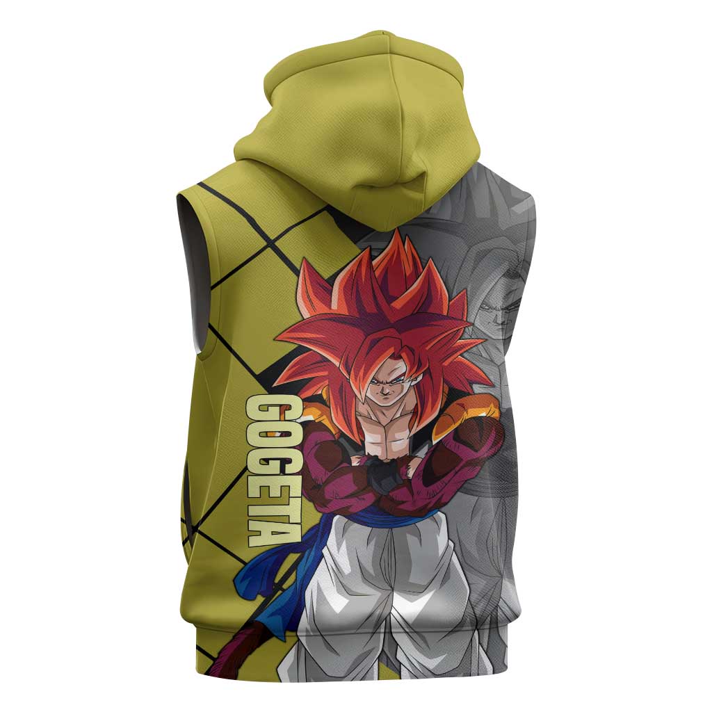 Gogeta Dragon Ball Sleeveless Hoodie with Fusion Aura and Dynamic Fighting Pose Design - The Mazicc