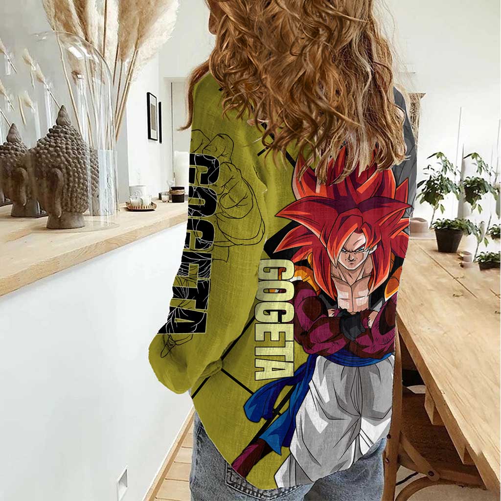 Gogeta Dragon Ball Women Casual Shirt with Fusion Aura and Dynamic Fighting Pose Design - The Mazicc