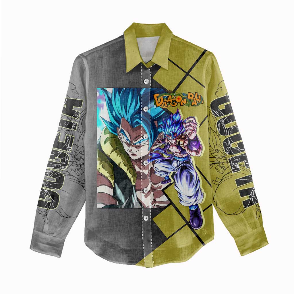 Gogeta Dragon Ball Women Casual Shirt with Fusion Aura and Dynamic Fighting Pose Design - The Mazicc