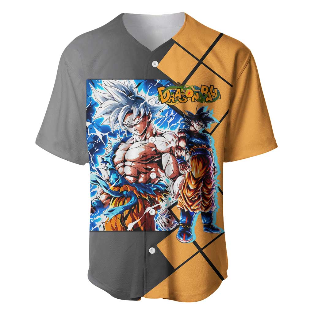 Son Goku Dragon Ball Baseball Jersey with Super Saiyan Aura and Powerful Fighting Pose Design - The Mazicc