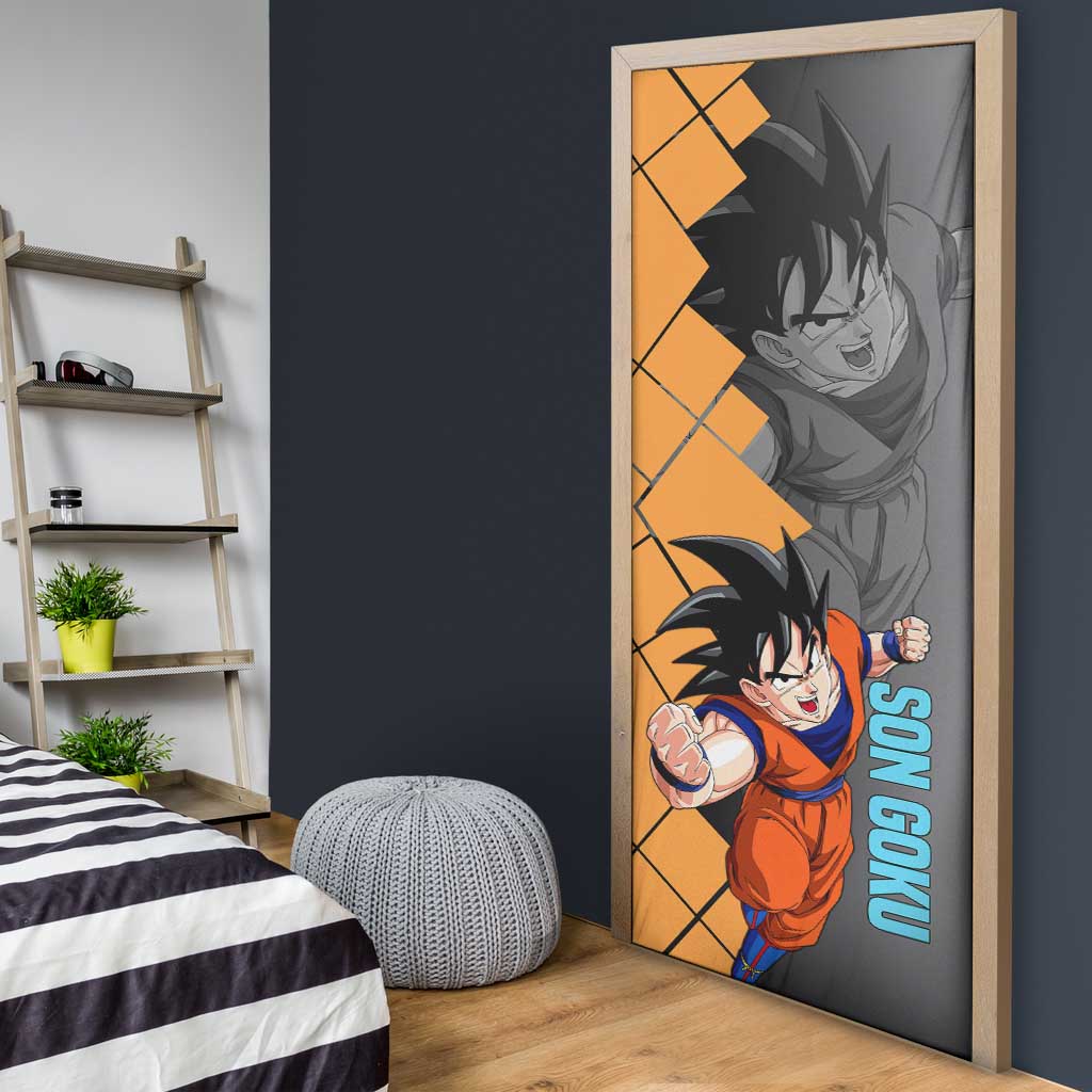Son Goku Dragon Ball Door Cover with Super Saiyan Aura and Powerful Fighting Pose Design - The Mazicc