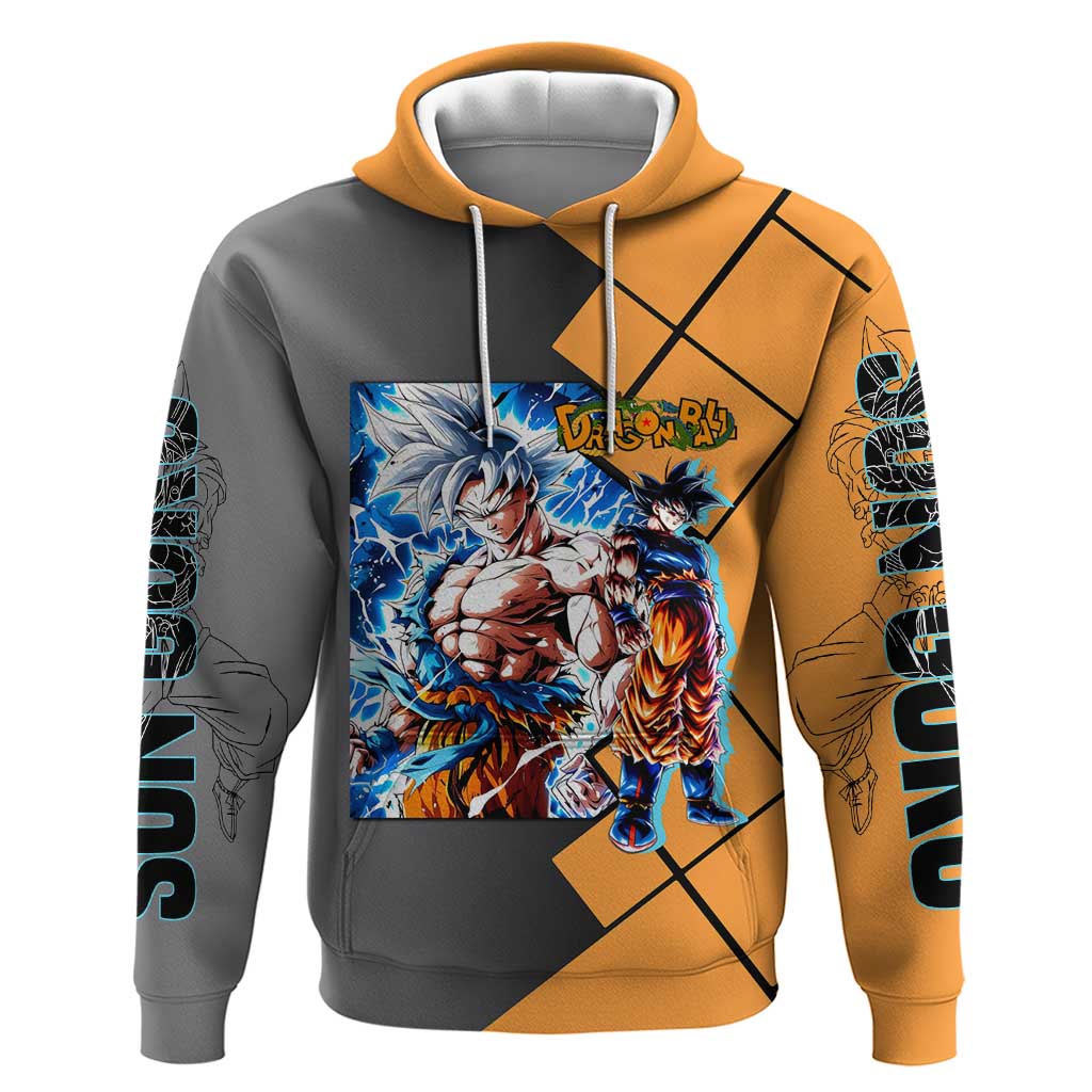 Son Goku Dragon Ball Hoodie with Super Saiyan Aura and Powerful Fighting Pose Design - The Mazicc
