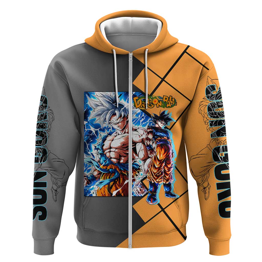 Son Goku Dragon Ball Hoodie with Super Saiyan Aura and Powerful Fighting Pose Design - The Mazicc