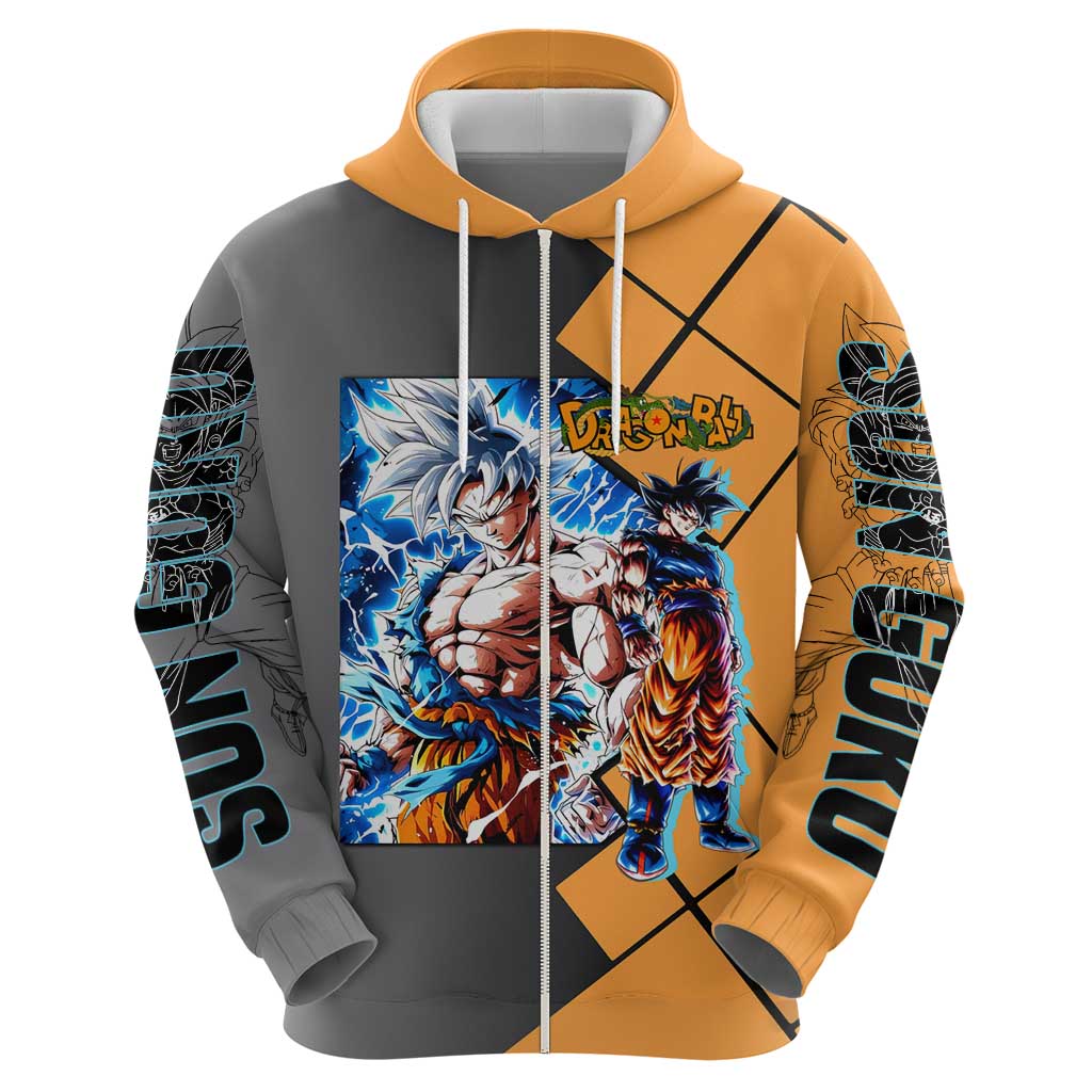 Son Goku Dragon Ball Hoodie with Super Saiyan Aura and Powerful Fighting Pose Design - The Mazicc