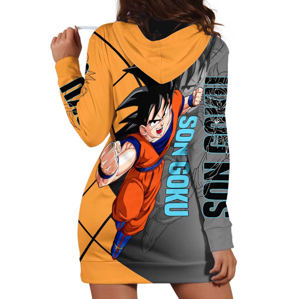Son Goku Dragon Ball Hoodie Dress with Super Saiyan Aura and Powerful Fighting Pose Design - The Mazicc