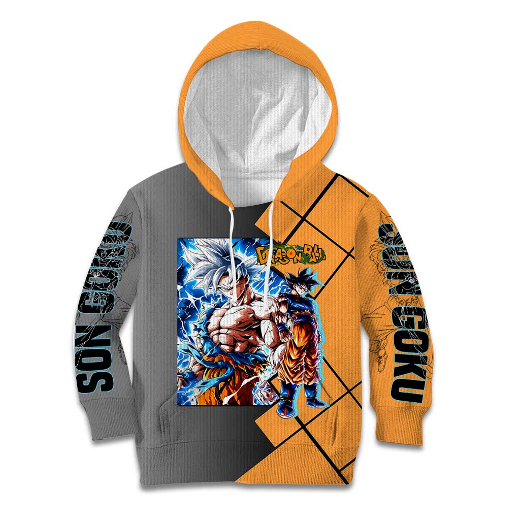 Son Goku Dragon Ball Kid Hoodie with Super Saiyan Aura and Powerful Fighting Pose Design - The Mazicc