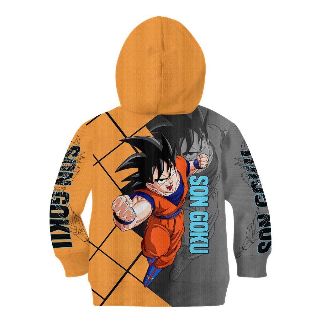 Son Goku Dragon Ball Kid Hoodie with Super Saiyan Aura and Powerful Fighting Pose Design - The Mazicc
