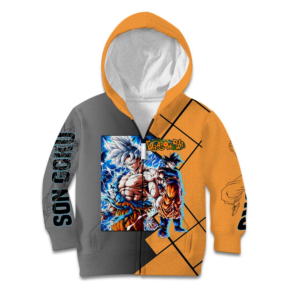 Son Goku Dragon Ball Kid Hoodie with Super Saiyan Aura and Powerful Fighting Pose Design - The Mazicc