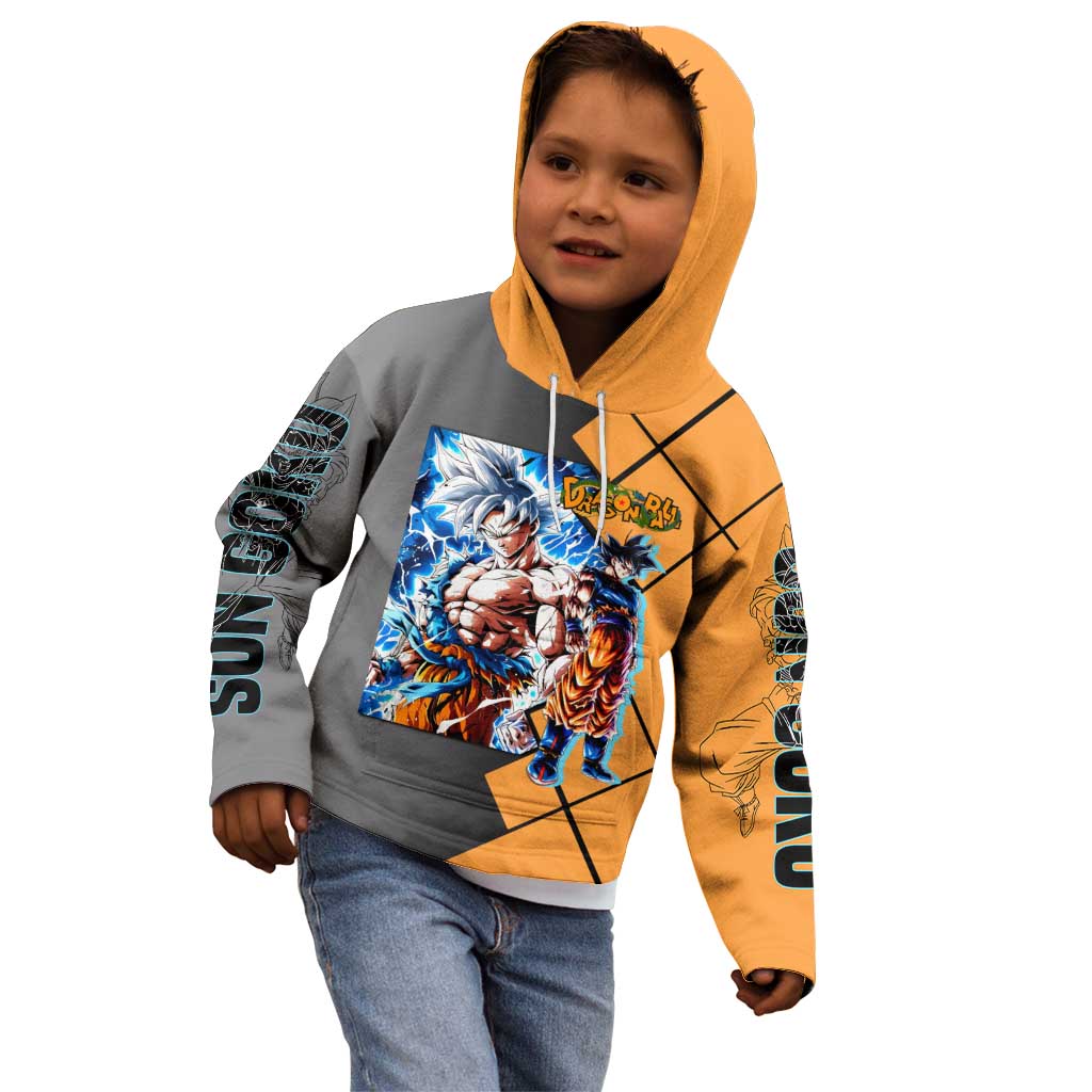 Son Goku Dragon Ball Kid Hoodie with Super Saiyan Aura and Powerful Fighting Pose Design - The Mazicc