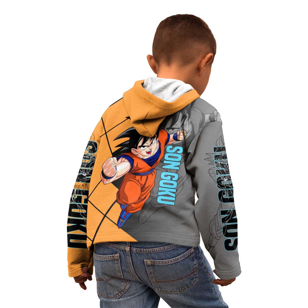 Son Goku Dragon Ball Kid Hoodie with Super Saiyan Aura and Powerful Fighting Pose Design - The Mazicc