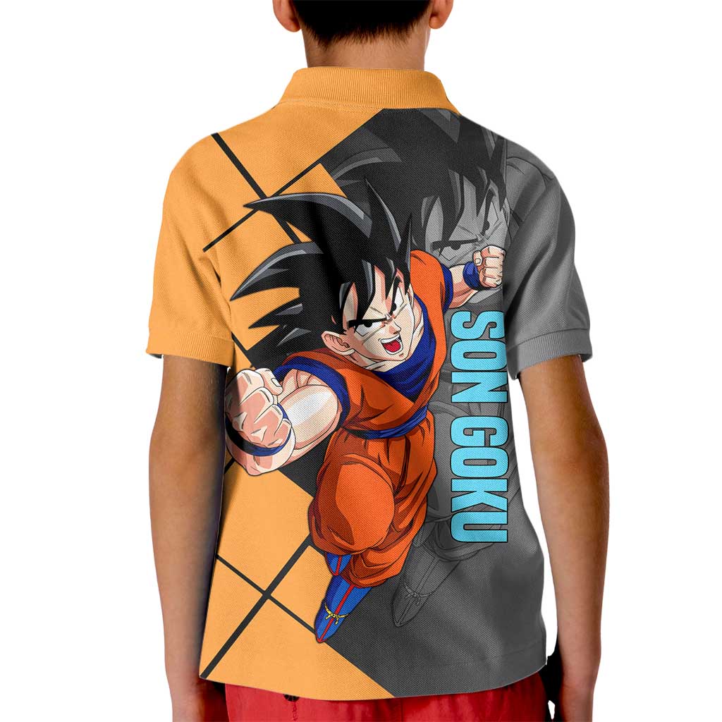 Son Goku Dragon Ball Kid Polo Shirt with Super Saiyan Aura and Powerful Fighting Pose Design - The Mazicc