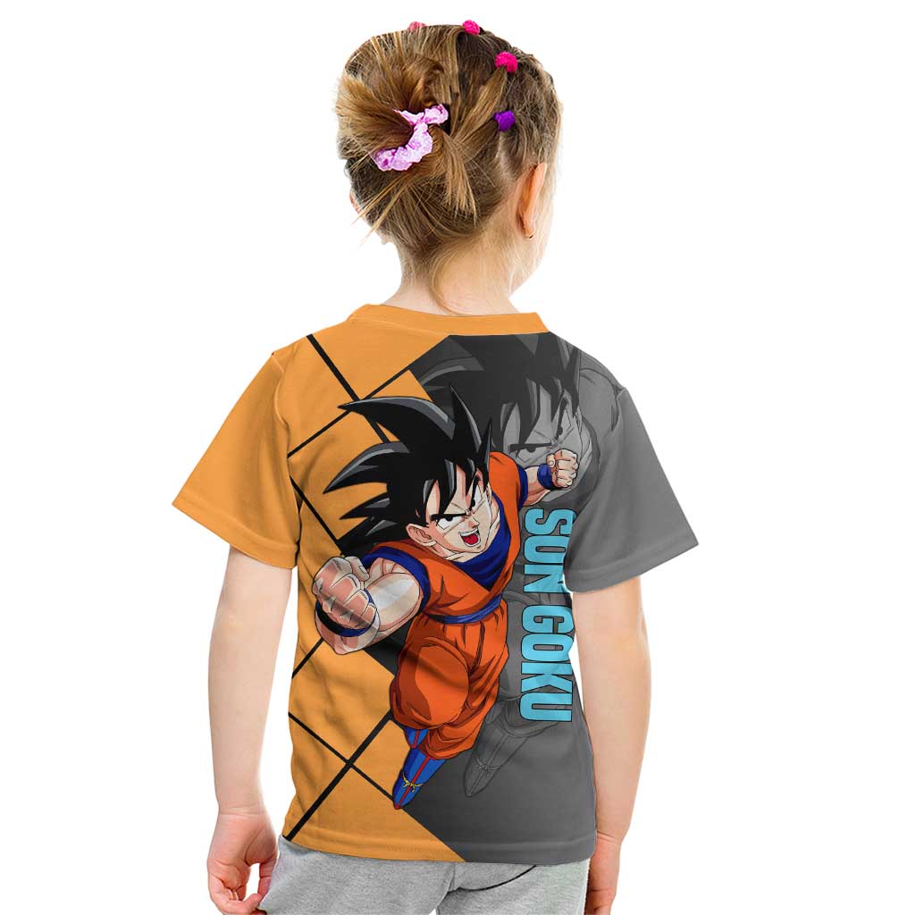 Son Goku Dragon Ball Kid T Shirt with Super Saiyan Aura and Powerful Fighting Pose Design - The Mazicc