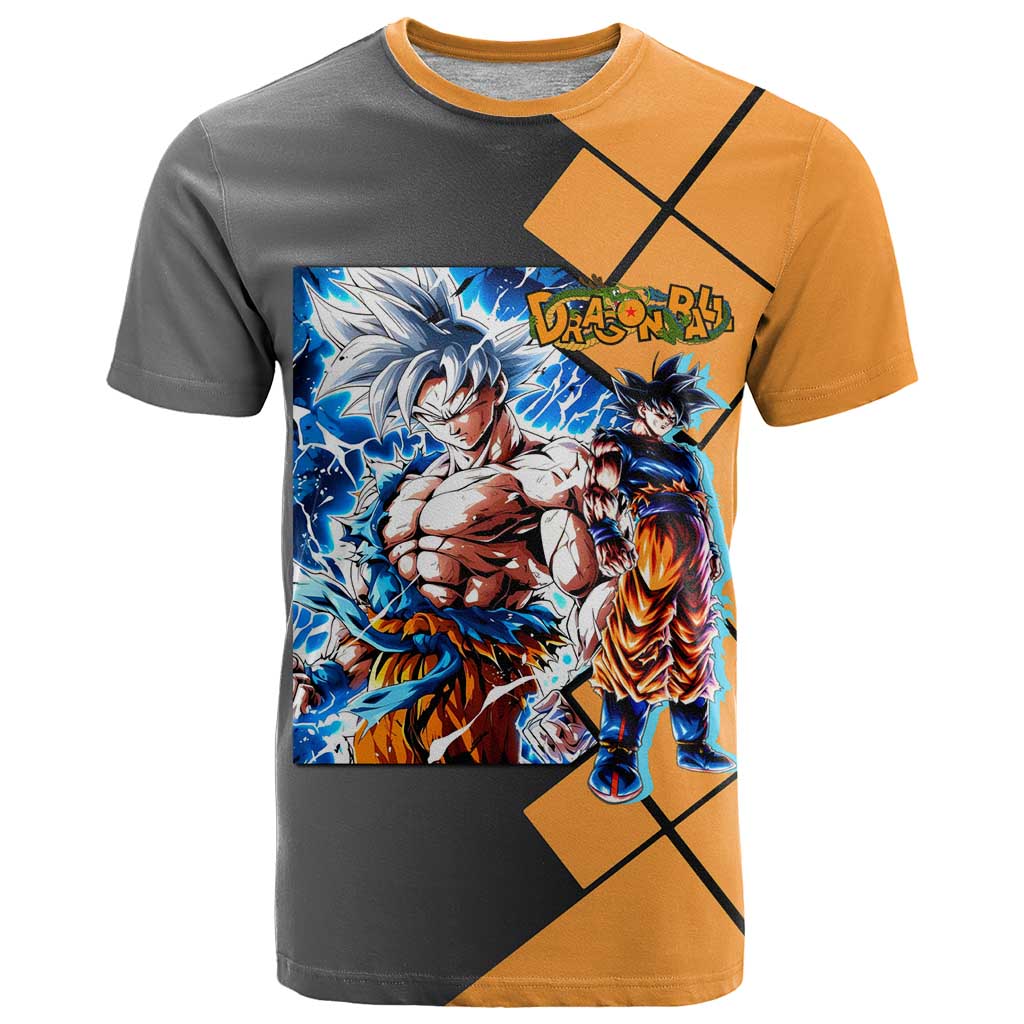 Son Goku Dragon Ball T Shirt with Super Saiyan Aura and Powerful Fighting Pose Design - The Mazicc