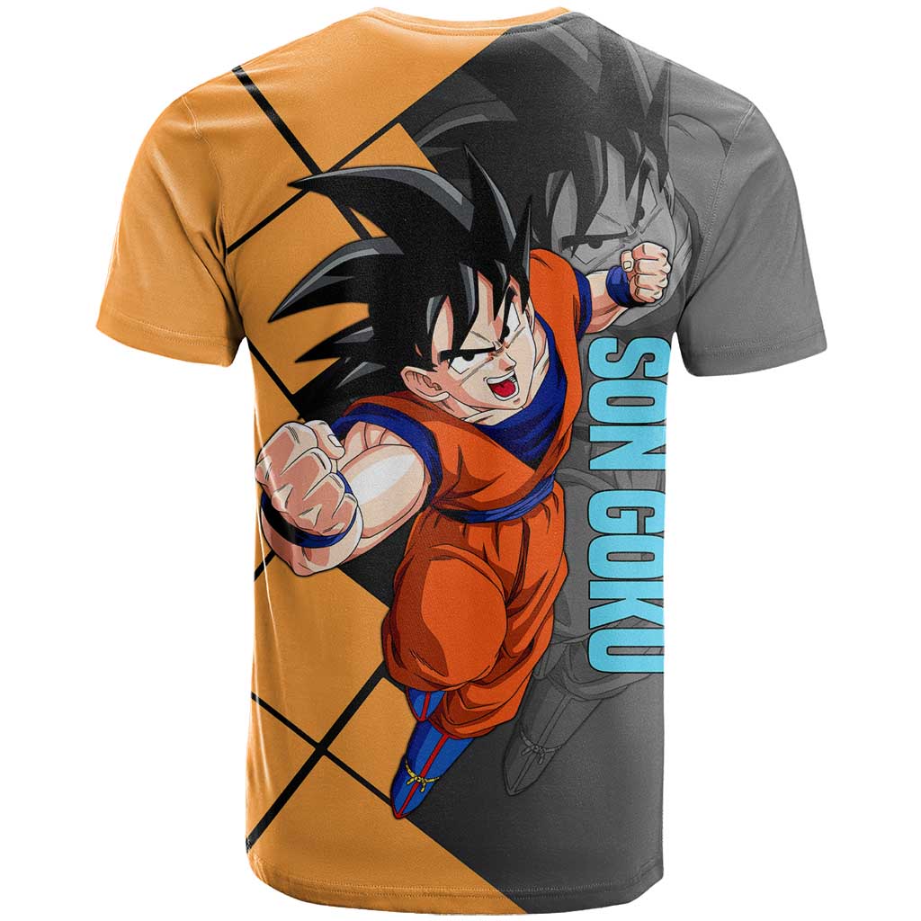 Son Goku Dragon Ball T Shirt with Super Saiyan Aura and Powerful Fighting Pose Design - The Mazicc