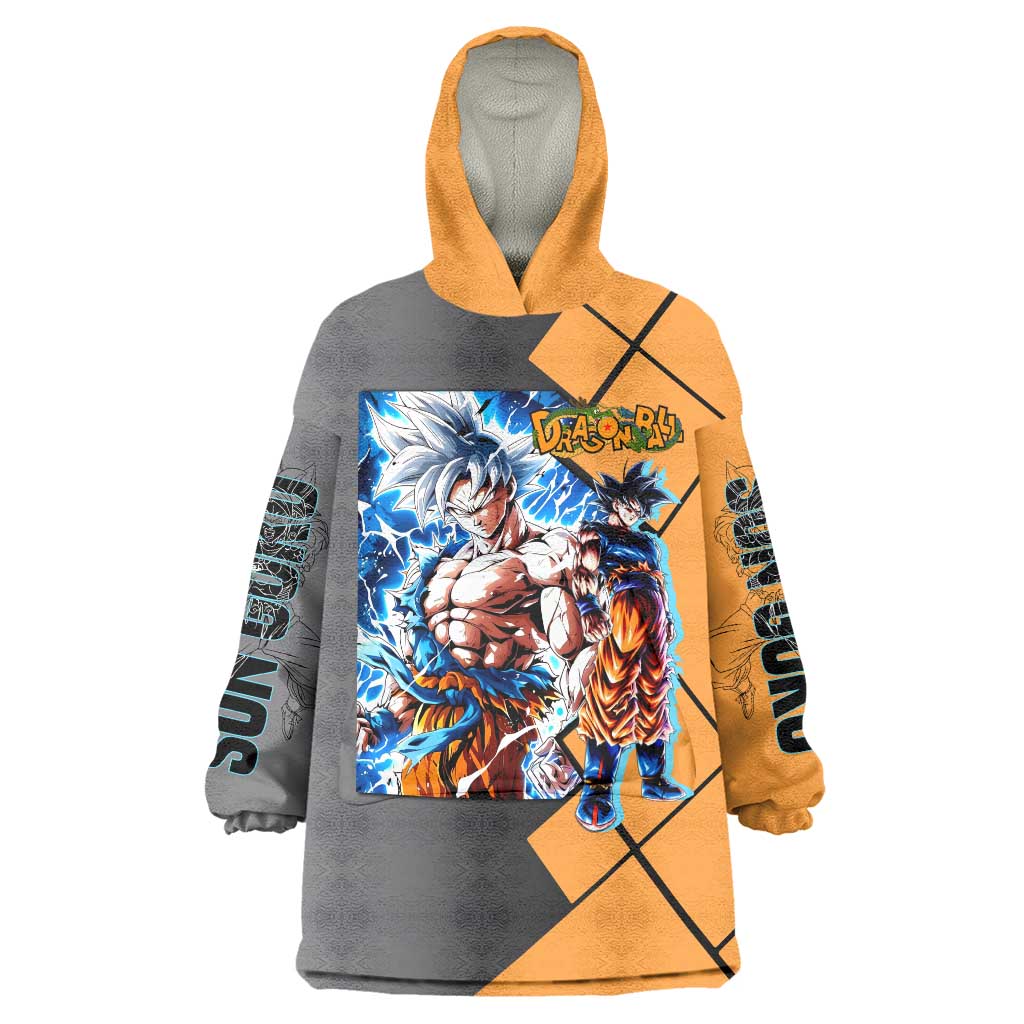 Son Goku Dragon Ball Wearable Blanket Hoodie with Super Saiyan Aura and Powerful Fighting Pose Design - The Mazicc
