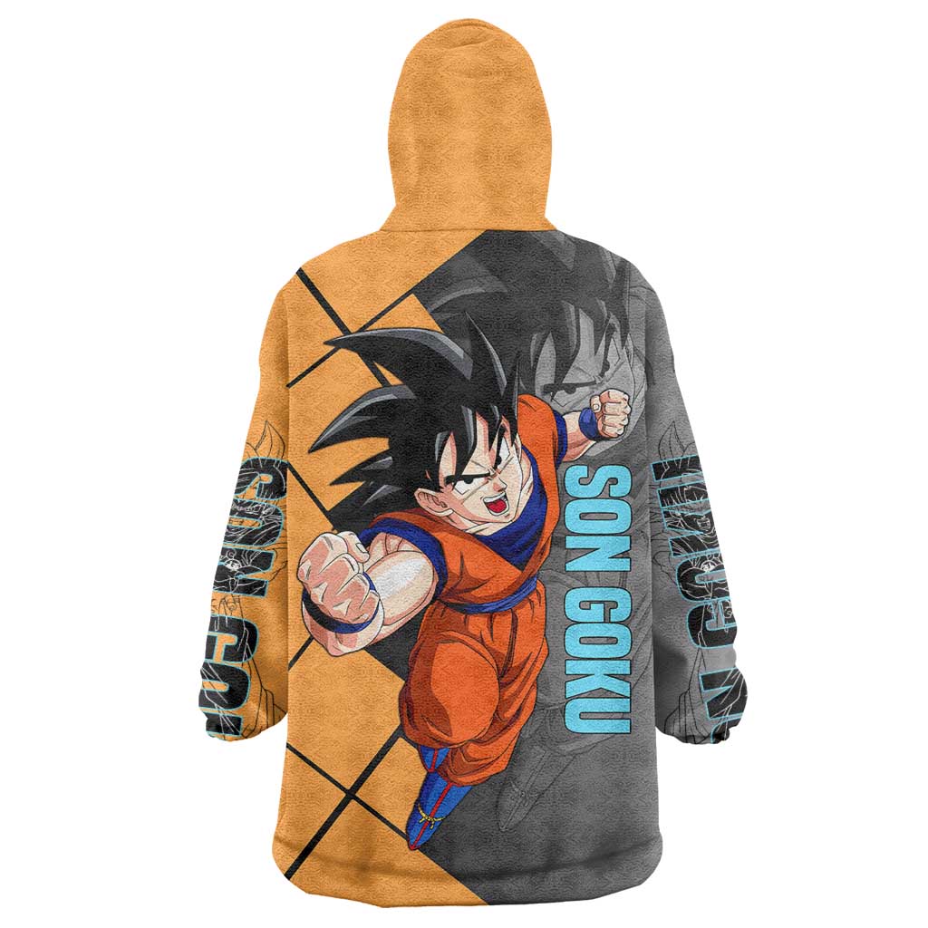 Son Goku Dragon Ball Wearable Blanket Hoodie with Super Saiyan Aura and Powerful Fighting Pose Design - The Mazicc
