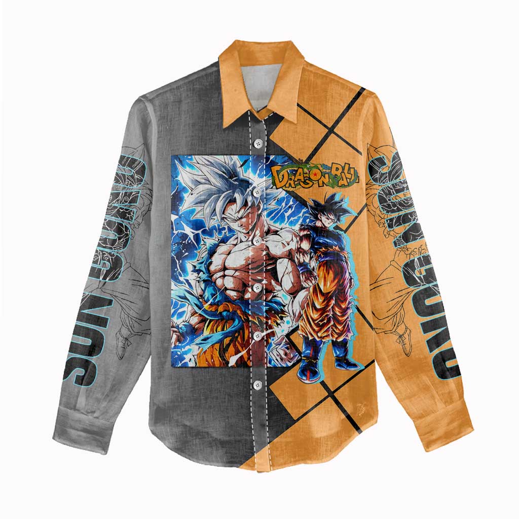 Son Goku Dragon Ball Women Casual Shirt with Super Saiyan Aura and Powerful Fighting Pose Design - The Mazicc