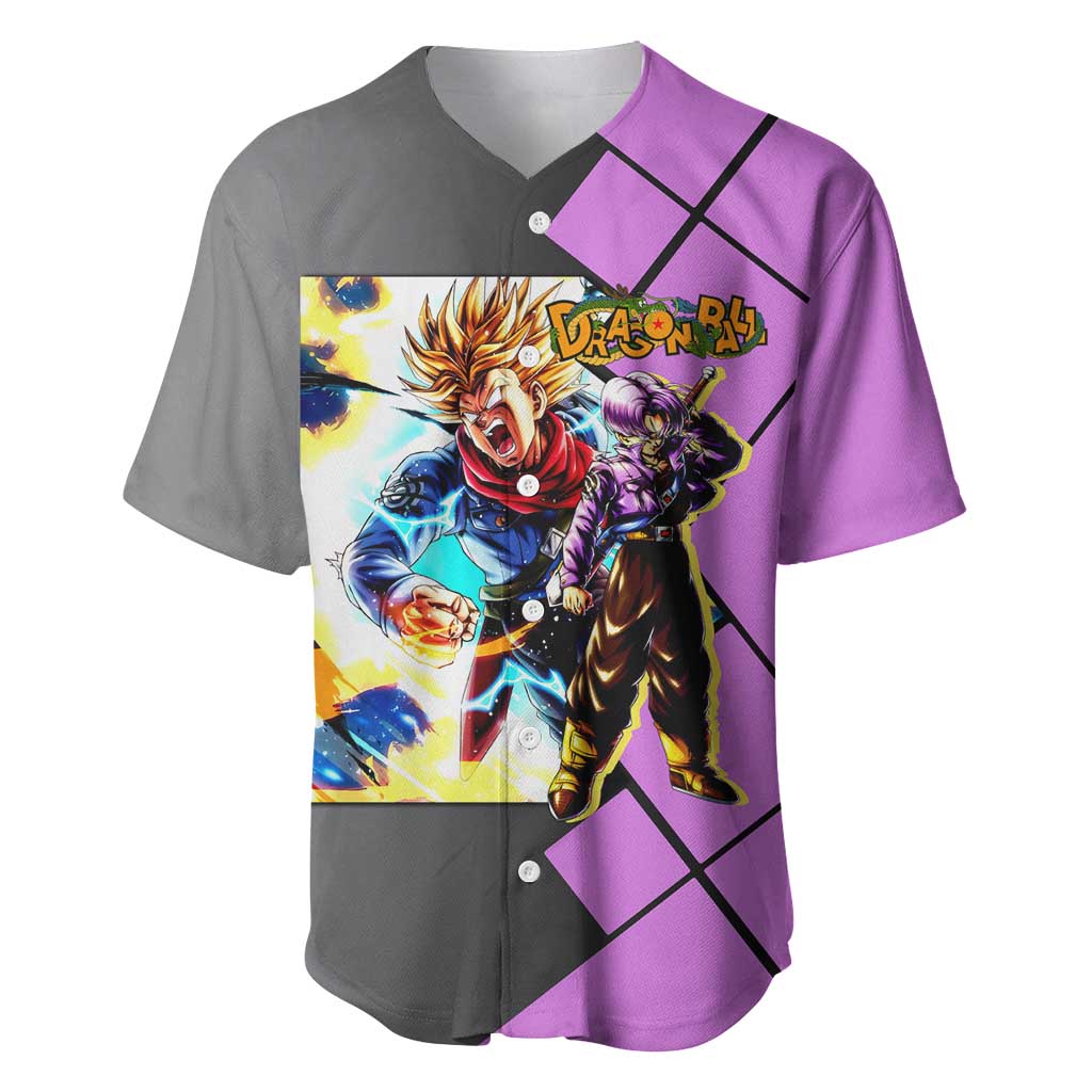 Trunks Dragon Ball Baseball Jersey with Sword and Super Saiyan Battle Pose Design - The Mazicc
