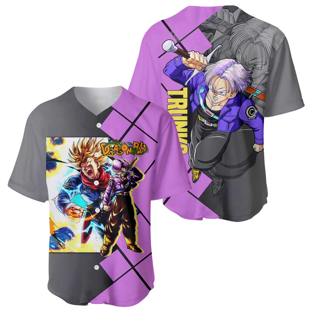 Trunks Dragon Ball Baseball Jersey with Sword and Super Saiyan Battle Pose Design - The Mazicc