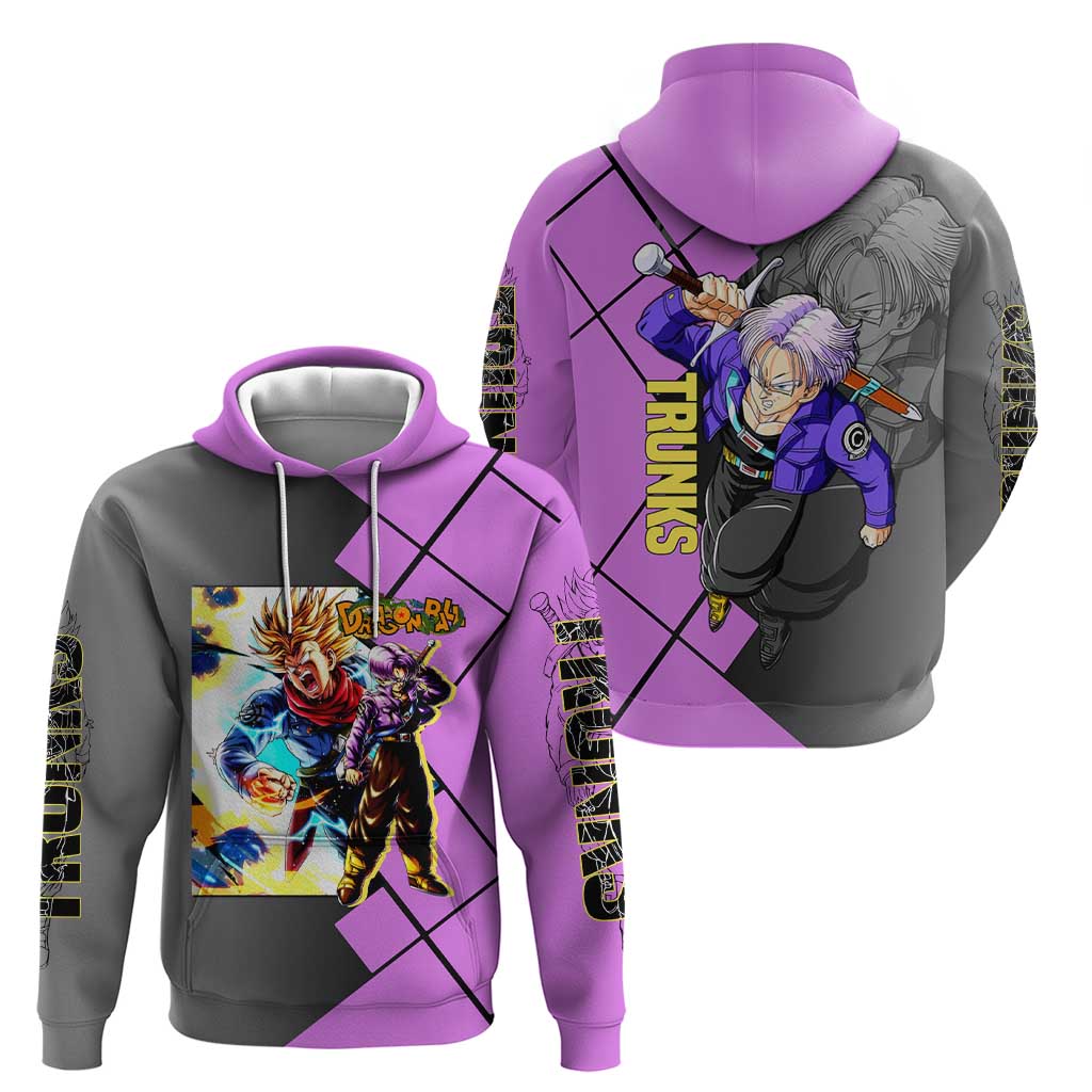 Trunks Dragon Ball Hoodie with Sword and Super Saiyan Battle Pose Design - The Mazicc