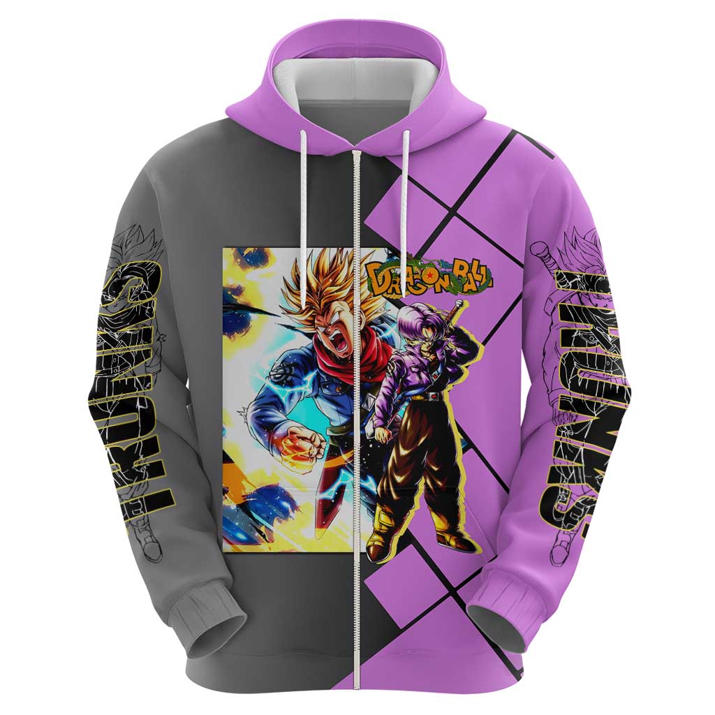 Trunks Dragon Ball Hoodie with Sword and Super Saiyan Battle Pose Design - The Mazicc