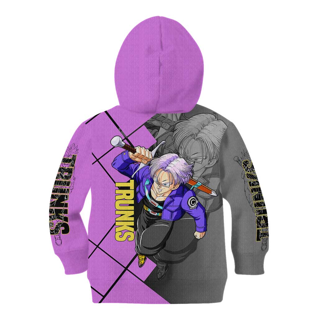 Trunks Dragon Ball Kid Hoodie with Sword and Super Saiyan Battle Pose Design - The Mazicc