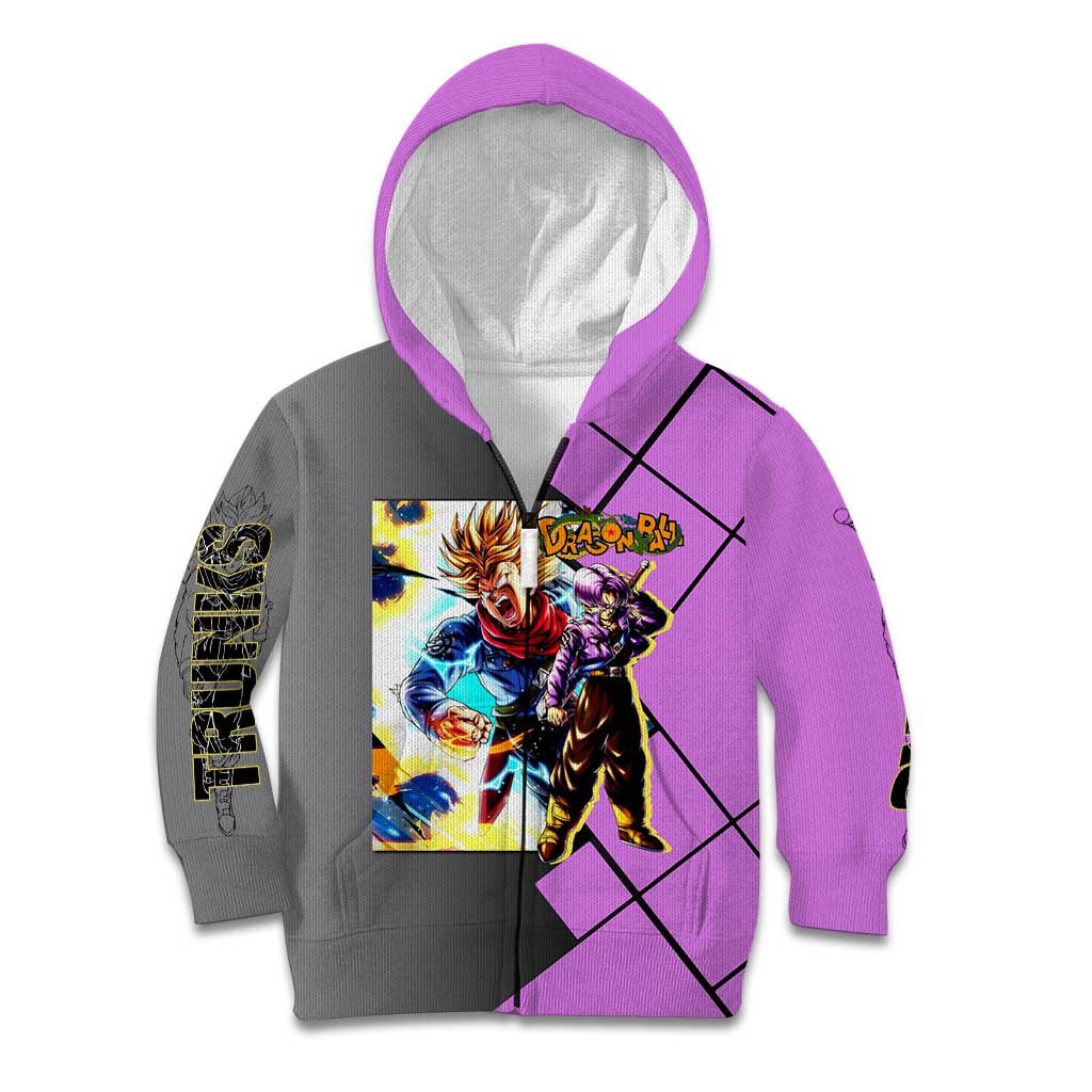 Trunks Dragon Ball Kid Hoodie with Sword and Super Saiyan Battle Pose Design - The Mazicc