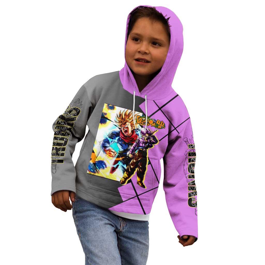 Trunks Dragon Ball Kid Hoodie with Sword and Super Saiyan Battle Pose Design - The Mazicc