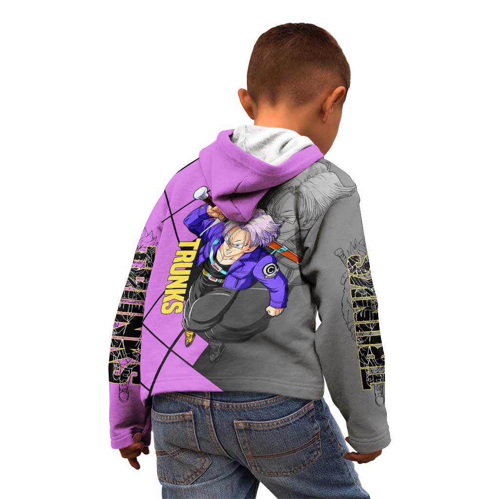 Trunks Dragon Ball Kid Hoodie with Sword and Super Saiyan Battle Pose Design - The Mazicc