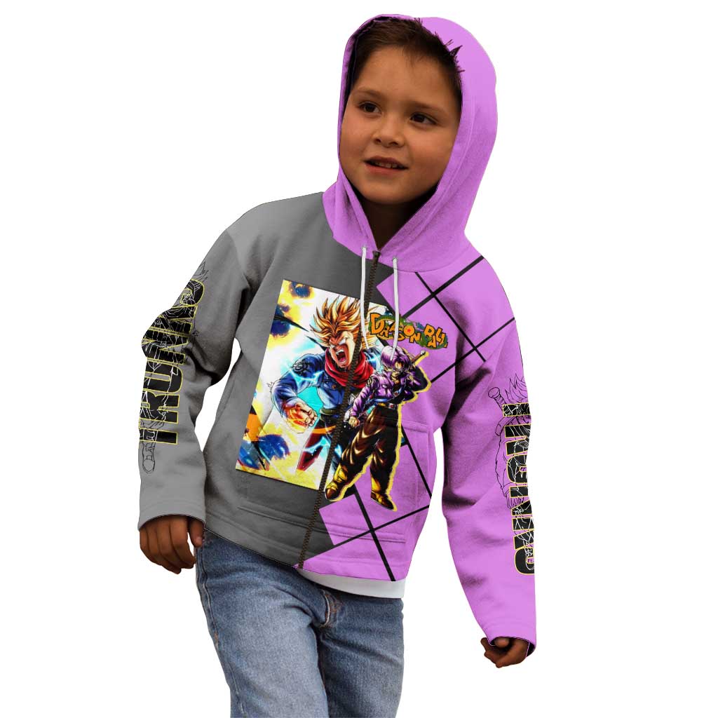 Trunks Dragon Ball Kid Hoodie with Sword and Super Saiyan Battle Pose Design - The Mazicc