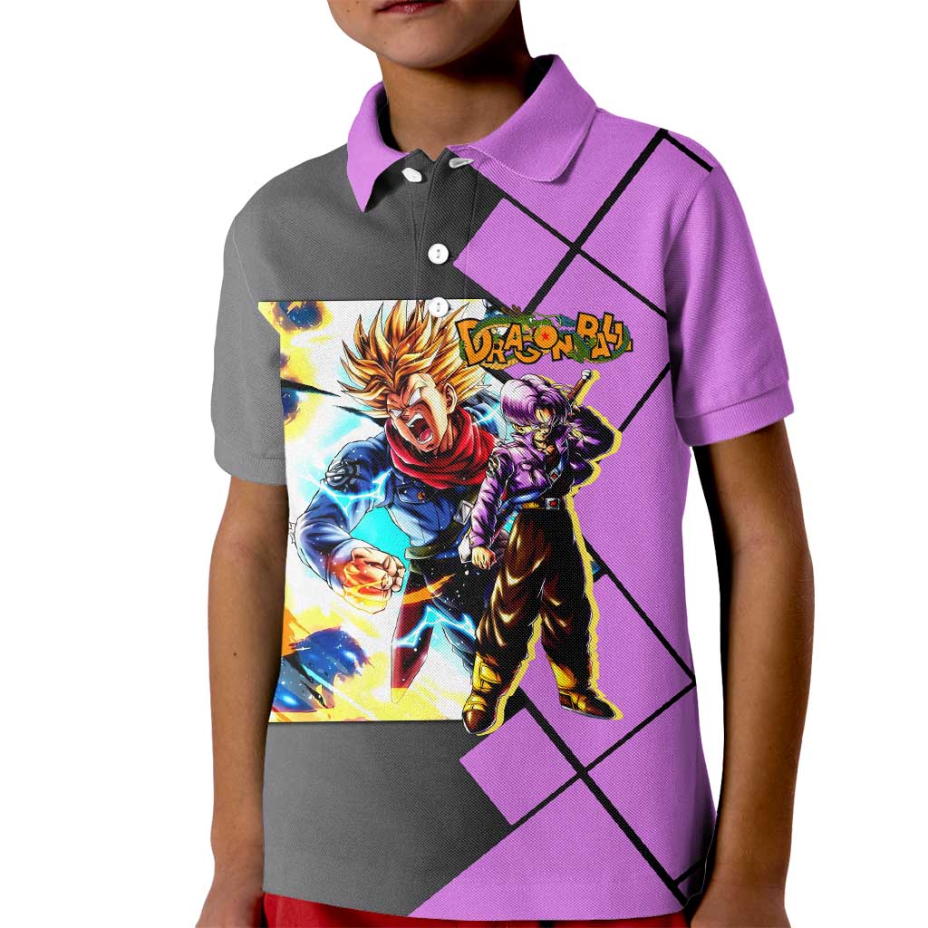 Trunks Dragon Ball Kid Polo Shirt with Sword and Super Saiyan Battle Pose Design - The Mazicc