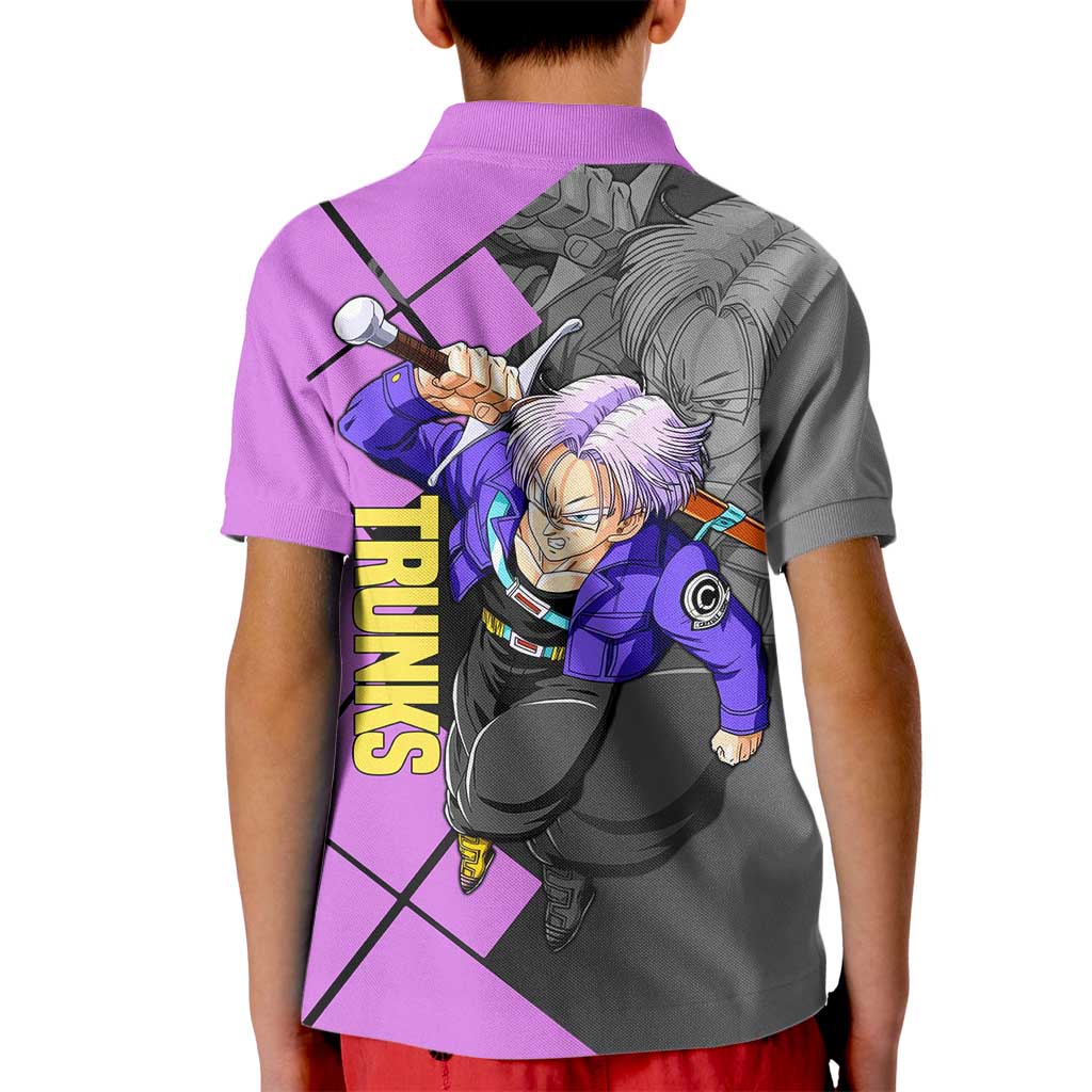 Trunks Dragon Ball Kid Polo Shirt with Sword and Super Saiyan Battle Pose Design - The Mazicc