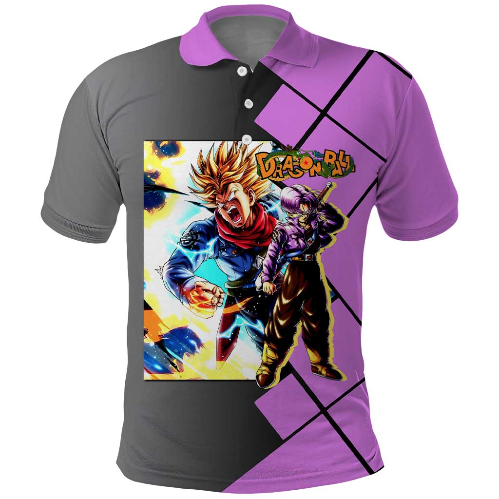 Trunks Dragon Ball Polo Shirt with Sword and Super Saiyan Battle Pose Design - The Mazicc