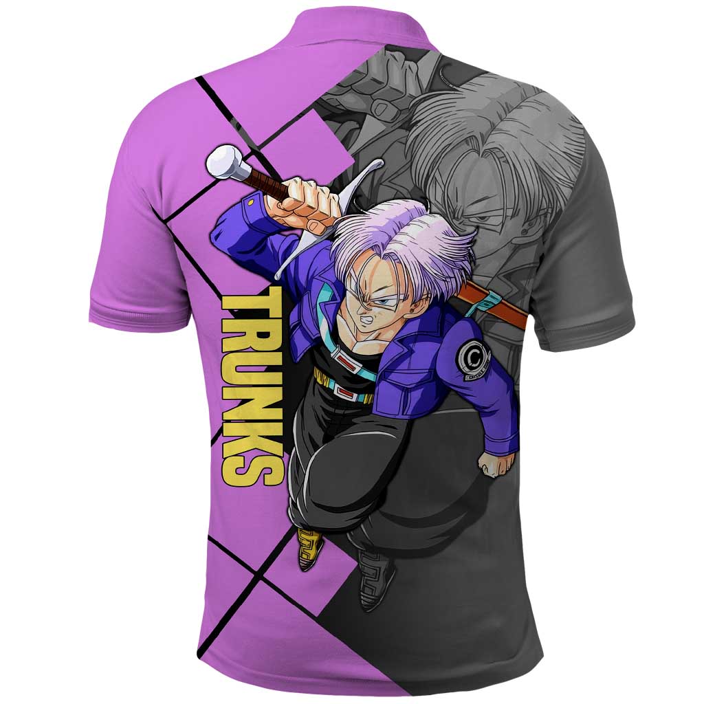 Trunks Dragon Ball Polo Shirt with Sword and Super Saiyan Battle Pose Design - The Mazicc