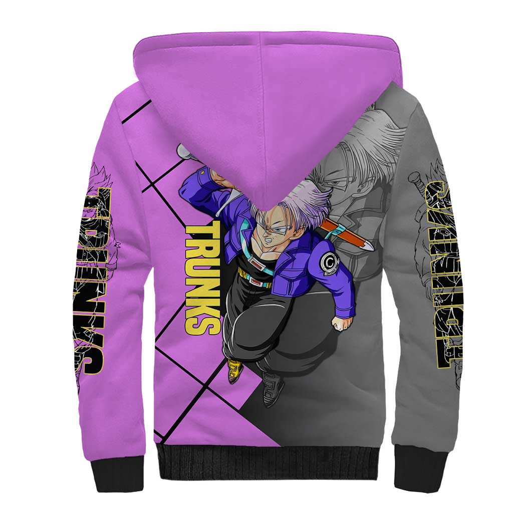 Trunks Dragon Ball Sherpa Hoodie with Sword and Super Saiyan Battle Pose Design - The Mazicc