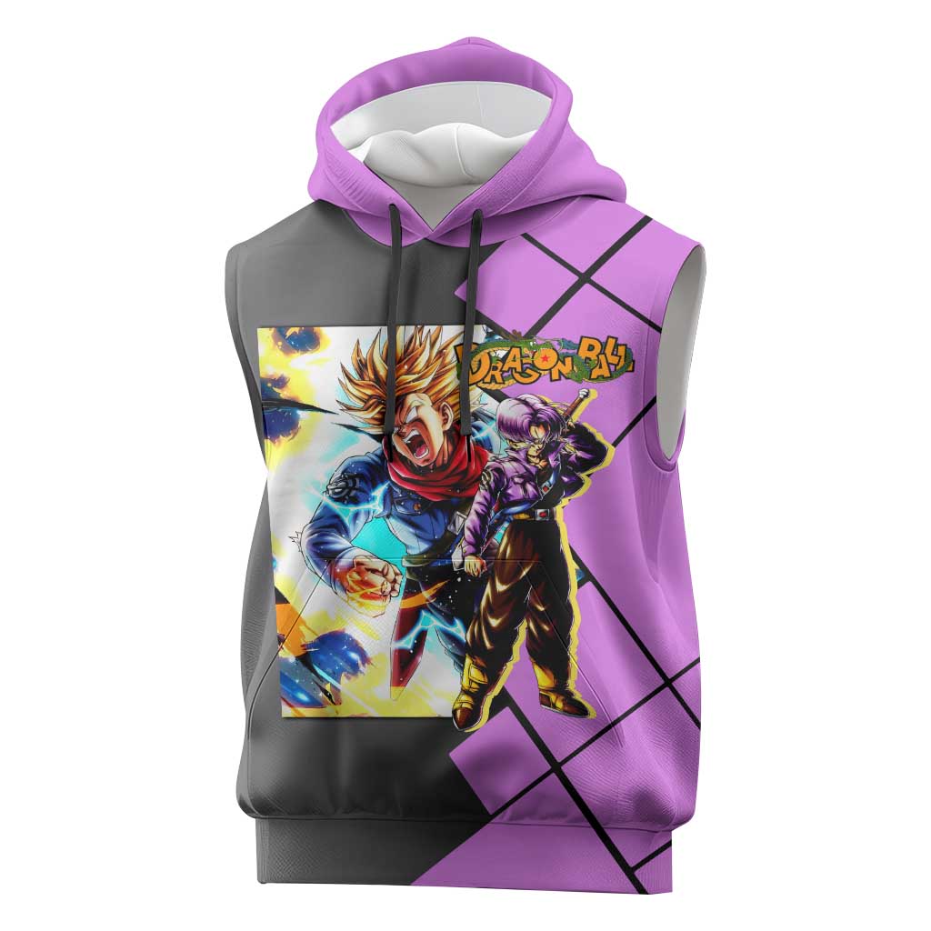 Trunks Dragon Ball Sleeveless Hoodie with Sword and Super Saiyan Battle Pose Design - The Mazicc