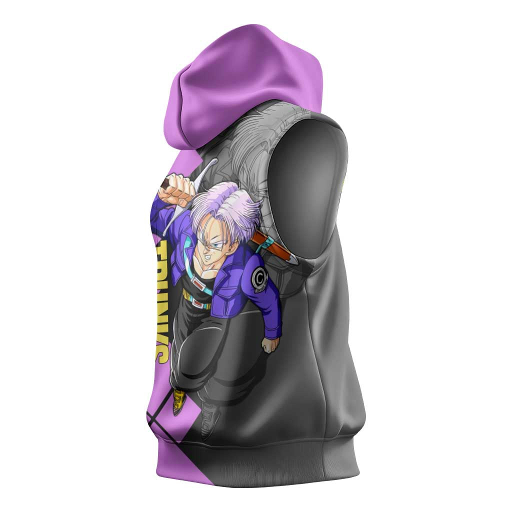 Trunks Dragon Ball Sleeveless Hoodie with Sword and Super Saiyan Battle Pose Design - The Mazicc